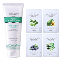(화장품선물세트) 수분 진정 아쿠아 카밍크림 60ml + 데일리 마스크팩26g 10매 x 2개 (알로에 녹차 아보카도 블루베리 2종 랜덤발송)