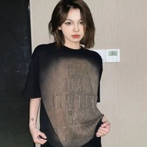 HXT 여성 순면 반팔티 라운드 레터링 그라데이션 루즈핏 티셔츠 봄 여름 상의