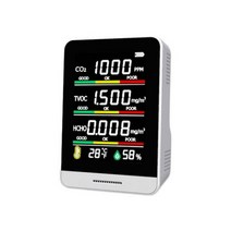 포름알데히드 측정기 새집증후군 USB 충전식 공기질 감지기 CO2 테스트 미터 HCHO TVOC 온도 습도 센서 테스터 5 in 1, White