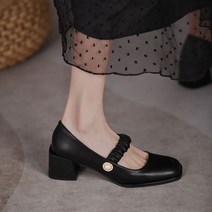 5CM 호텔 구두 메리제인 스트랩 화이트 진주 버튼 드레스 슈즈 하객룩