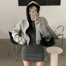 당일배송 그레이 스트링 포켓 루즈핏 크롭 후드집업 차콜 슬림핏 H라인 긴팔 골지미니원피스