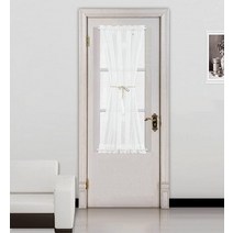 미국발송 VOGOL 나뭇잎 패턴 도어 패널 커튼 리넨 텍스처 세미 시어 프렌치 도어 커튼 유리문용 짧은 로드 포켓 드레이프 101.6cm (40인치) 길이 1팩