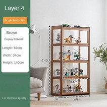 아크릴책꽂이 책 투명 보관함 정리함 액션 피규어 디스플레이 캐비닛 아크릴 투명 캐비닛 블라인드 박스 보관 선반 인형 보관 상자 책 정리함 선반, Brown 4 layers