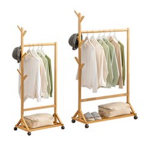 생활살림 원목 인테리어 이동식 바퀴달린 옷걸이 나무 행거, 100cm(대), 꿀템≫100cm(대)≫º