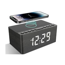ANJANK Wooded Digital Alarm Clock FM 라디오 아이폰/삼성 갤럭시용 10W 고속 무선 충전기 스테이션 5레벨 조광기 USB 충전 포트 2개의 웨이크업 사, 회색