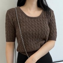 여성 반팔 꽈배기 크롭 라운드니트 여리핏 크루넥 데일리 니트티셔츠 스타일 여자니트