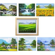 ( 그린 진품 그림 ) 건강 재물 행복 풍수 물 풍경화그림 풍수에 꼭 걸어야 하는 산수화 풍경 생기 그림 유화 액자 현관 거실 침실 복도 사무실 사업장 추천 연화랑, 5번 그림