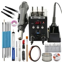 8586 digital soldering station hot air gun rework station 전기 납땜 인두 전화 용접 수리 도구(돋보기 포함), 블랙 세트-4, 협력사, 220v EU 플러그