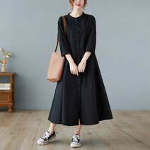 도니와 여성 A라인 심플 차이나 카라 롱 원피스 메칸ZA72