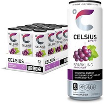 CELSIUS 셀시어스 스파클링 그래이프 러쉬 포도 에너지 드링크 355ml 12캔, 1개