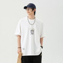 J Yilang 반팔 티셔츠 남성 여름 타이 드 미국 남성 공동 흰색 티셔츠 남녀 바닥 셔츠 의류 남성 라운드 넥 커플 의류 여름 루즈 하 고 공감 셔츠 트렌드 5 점