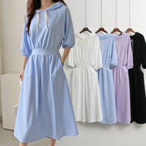허리밴딩 포켓 후드 7부소매 플레어 롱원피스 봄 DK