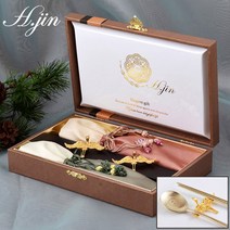 [라몽] H.jin 비단 쌍학 티타늄수저세트 골드 2인용 (전통 선물 포장) 단체 기념품 답례품 기프트 추천, 1세트, 수저 2p + 받침 2p + 주머니 2p + 정품케이스