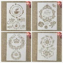 스텐실기계 타투 4Pcs A4 29cm 빈티지 프랑스어 단어 티켓 DIY 레이어링 스텐실 페인팅 스크랩북 색소 엠보, 한개옵션1, 08 H