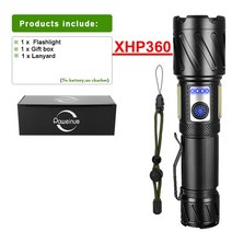 2022 고출력 LED 손전등 전술 충전식 캠핑 토치 초강력 5000000 루멘 18650 XHP360 신제품, 02 B Packing
