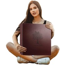 포토 앨범 4 x 6 포켓 사진 600장 블랙 가죽 커버 엑스트라 라지 용량 웨딩 베이비 기념일 발렌타인 사진 앨범 가로 및 세로 사진 600장 보관 트리 패턴 앨범 (레드), Reddish Brown