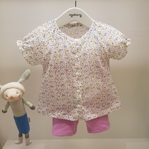 아가방 20% 여름 베이비페어! 잔잔 퍼플 러블리 동글소매 상하세트! 무형광 살짝 비침있는 얇은 바람결 슝 반소매 상하복! 아토피 태열 땀많아 베이비 시원하게 실내복