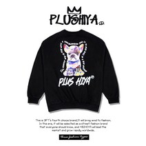 [PLUS 82 HIYA] 가을 홍대 스트릿 오버핏 불독레터링 맨투맨