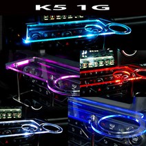 ArtX K5 1세대 USB 5V LED 2단 차량용 무중력테이블 컵홀더 식탁 자동차 선반 핸드폰 거치대 수납용품, 아이스블루, 포함, 미니-사각 타잎