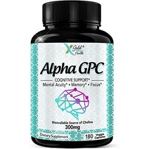 알파 gpc 콜린 보충제 600mg 99+ 고순도 생물학적 이용 가능성이 높은 콜린 공급원 120 베지 캡슐 인지 강화제 nootropic 메모리 앰프 지원 뇌 기능 집중력 강화, 180개(1팩)