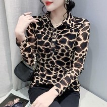 여성용 여성블라우스 호피셔츠 캐주얼 가을겨울 긴팔-DG52