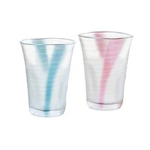 텀블러 물컵 토요 사사키 찻잔 거품이 일어난 유리 산 케이스 390ml 2 개 입 x 18 세트 P55441302, 2_블루 & 핑크 | 비어 글라스