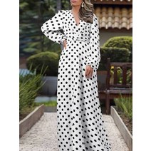 롱 원피스 여성 프랑스어 우아한 v 넥 2022 패션 퍼프 슬리브 폴카 도트 드레스