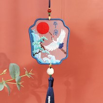 룸미러 방향제 DIY 핸드메이드 자수 틱톡 평안 부 자동차 걸이형 장식품 차내 펀텐트 차량용 차위 4115875332, A413 소나무와 학 평안 원두막