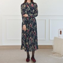 gops2901k8ab 플리츠 플라워 쉬폰 원피스 꽃무늬 Lovely 빈티지 주름 러블리