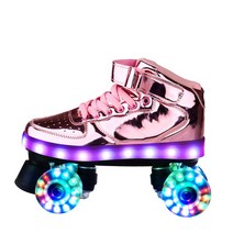 LED 추억의 스케이트 성인 롤러스케이트 남자 여자 공용 4륜 섬광, [핑크+스팽글+컬렉션+인라인롤러백]