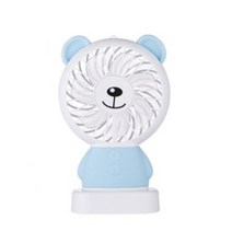 KC인증 곰돌이 휴대용 LED 선풍기 USB 충전식 목걸이 탁상용 베어 곰 미니, 아이러브, 블루(코)