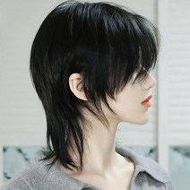 남자 가발 장발 긴머리 허쉬컷 울프컷 통가발 롱헤어 스타일링, 1개, 내츄럴 블랙 + 케어 솔루션 + 브라켓