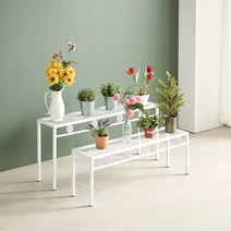 장미화분대(분리형-대) 엔틱프레임 화분정리대 화분진열대 화분받침대 국내생산, W1100xD250xH500, 화이트프레임+화이트꽃장식