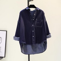 여자 청남방 블라우스 스트리트 웨어 여성 데님 셔츠 의류 루즈 캐주얼 패션 오버사이즈 탑 모다 빈티지