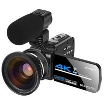 4K 360 카메라 빈티지 캠코더 Wifi 전문 비디오 레코더 Vlog 빠른 핸드 사진 5600만 픽셀 HD 디지털, 공식 표준, 블랙+마이크+4K광각렌즈(3년보증)
