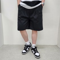남자 투턱 버뮤다 팬츠 워싱 면 시티보이 와이드 항아리 허벅돼 밴딩 반바지