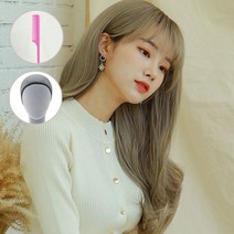 [가발매니아] 허쉬펌 65cm 수제통가발 프론트레이스 전체가발 긴머리+가발망1개+꼬리빗 1개, 베이지그레이