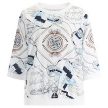 마린 여성 라운드 페턴 반팔 티셔츠 블라우스 CHO-WBL-1452-네이비