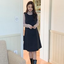 [바보사랑] 여성 라운드넥 모직 플레어 민소매 미니 원피스