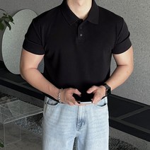 헨던 골지 머슬핏 반팔 카라 니트 티셔츠