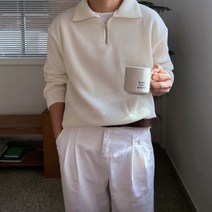 머슬 반집업 크림 아이보리 오버핏 빅사이즈 니트 남친룩 구김없는 긴팔 사계절 하객룩 화이트