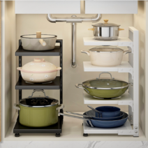 알뜰살림 NEW 높이조절 냄비 후라이팬 정리대, 화이트