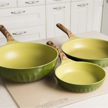 포시즌 올리브그린 인덕션 팬 2종 세트, 혼합색상, 사각팬 27cm + 궁중팬 32cm