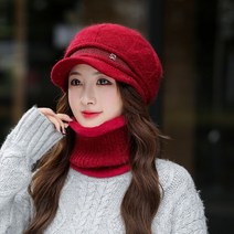 짧은챙 니트 겨울 골프 모자 넥워머 세트 귀도리 여성 숏챙 캡 연습복장 소프트탑, 레드 모자 넥워머
