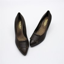 [코지23] 여자 베이직 스퀘어 패치 미들힐 가죽 포인트 펌프스