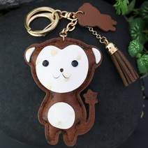 아리공방 가죽 원숭이 열쇠고리 가방장식 단체선물 유치원선물 어린이집선물 키홀더 키장식, 브라운