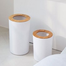 원목 블랙 뚜껑 없는 쓰레기통 인테리어 원형 모양 고급 대나무 집성목 소재 뚜껑 휴지통 소 오픈형, 그레이