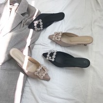 5센티 비비에 새틴 보석장식 뮬 슬리퍼