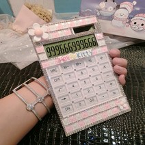여성스러운 귀여운 블링블링 비즈 큐빅 핸드폰 크기 계산기 휴대용계산기 캐릭터 전자계산기 여자친구 선물용 소품, N.플라워핑크화이트체크(무음)