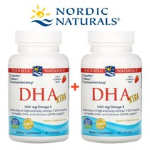 (1+1) 노르딕내추럴스 DHA Xtra 오메가3 지방산 1660mg 분자증류 토코페롤 딸기 60 소프트젤 2팩